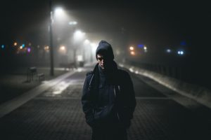 man alone in the streets at night